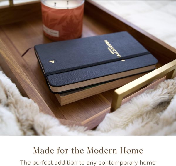 wholesale direct decorative acacia wood ottoman tray - coffee table tray - breakfast, party, drinks, snack, liquor serving platter - farmhouse to modern - brass handles (varnish) bulk purchase at factory prices