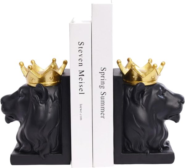 supplier direct book ends decorative, lion bookends for shelves, animal book stopper decorative, modern book ends for heavy books, lion figurines statues indoor, unique book lover gift(black lion) wholesale prices