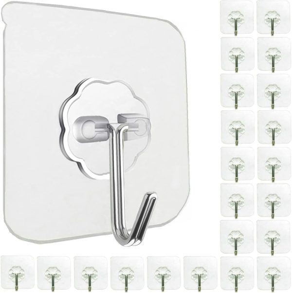 competitive pricing 24 pack wall hooks for hanging 33lb(max) heavy duty self adhesive hooks transparent waterproof sticky hooks for keys bathroom shower outdoor kitchen door home improvement utility hooks one-stop wholesale