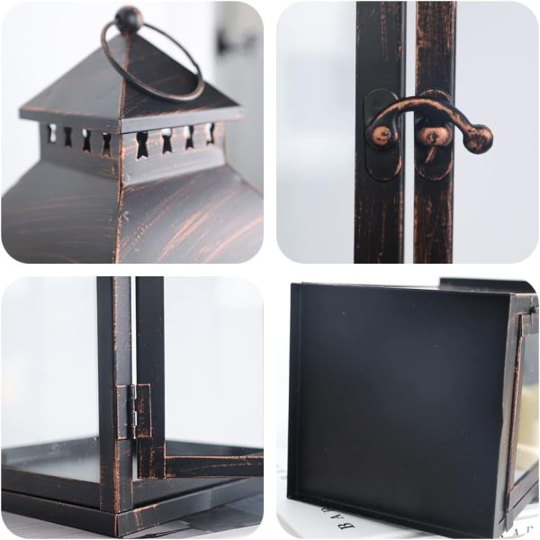 custom wholesale needomo lanterns decorative outdoor&indoor, set of 2 large bronze metal lantern decor with glass, candle holder for porch, patio, garden, balcony, wedding, table centerpiece decorations oem/odm services