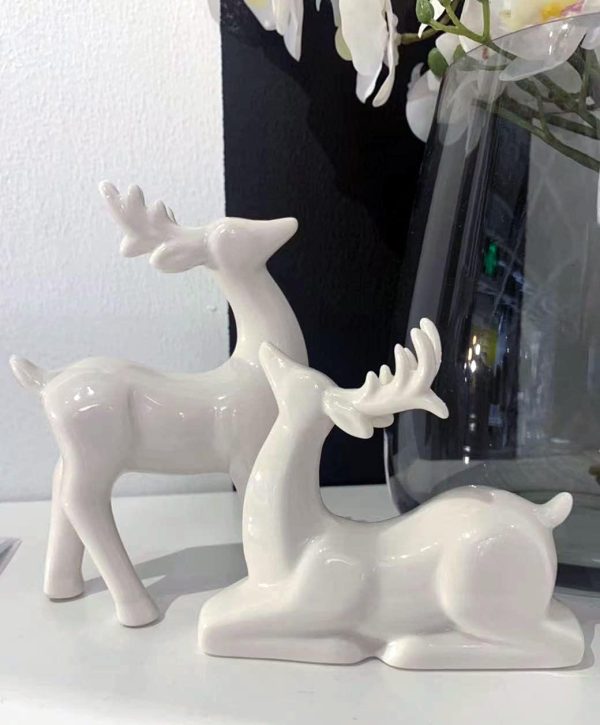 dropship from factory porcelain christmas reindeer figurines, pack 2 mini animal reindeer decor deer statues sculpture tabletop ornaments for cabinet mantel shelves fireplace home décor accents collectible figurines mass production supply