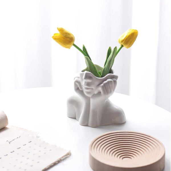 oem/odm services face vase,flower vase desk decor,ceramic body vase female form ideal shelf decor,modern farmhouse table decor,small cute vase bookshelf decor half face vase 5.5'' l x 4.8'' h affordable bulk deals