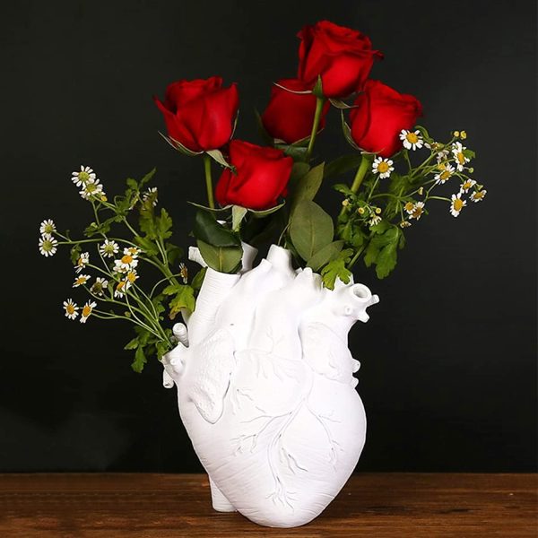 oem/odm services vase flower vases heart shaped decor resin flower pot modern unique nordic art style decorative vase for home wedding valentine gift desktop living room decoration - white affordable bulk deals