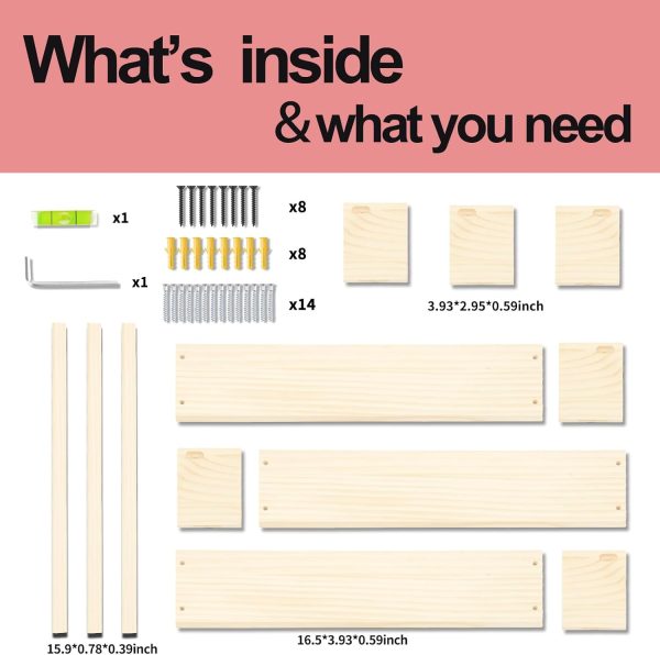 bulk purchase fixwal nursery shelves, 16.5 inch floating bookshelves for wall set of 3, baby nursery decor, solid wood wall mounted shelves for books (natural wood) trade price