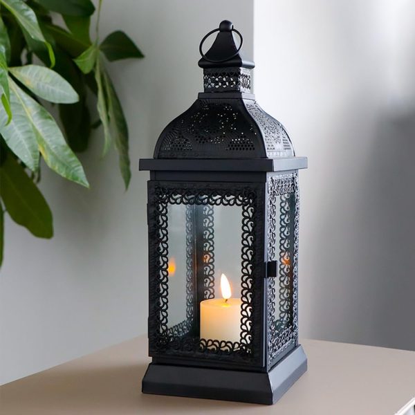 custom wholesale trirocks rustic style metal candle lantern 13'' high decorative outdoor lantern candle holder with tempered glass for christmas living room garden patio parties indoors outdoors (black) oem/odm services