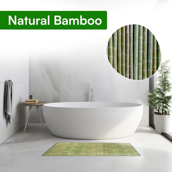 manufacturer direct 70 x 35 inch natural bamboo area & kitchen rug | indoor runner mat | anti-slip and roll-up (natural green, 70 x 35 inch) trade price