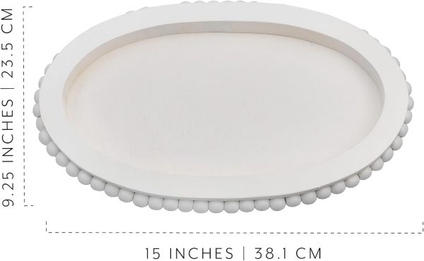 wholesale direct auldhome wood beaded tray (white), decorative farmhouse style oval wooden tray bulk purchase at factory prices