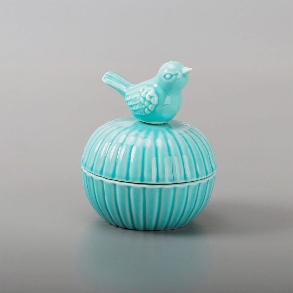 dropship from factory sevenbees blue ceramic jewelry box with bird statue, 2 drawers, ring holder, decorative animal statue, gifts for home decor, wedding, birthday, christmas mass production supply