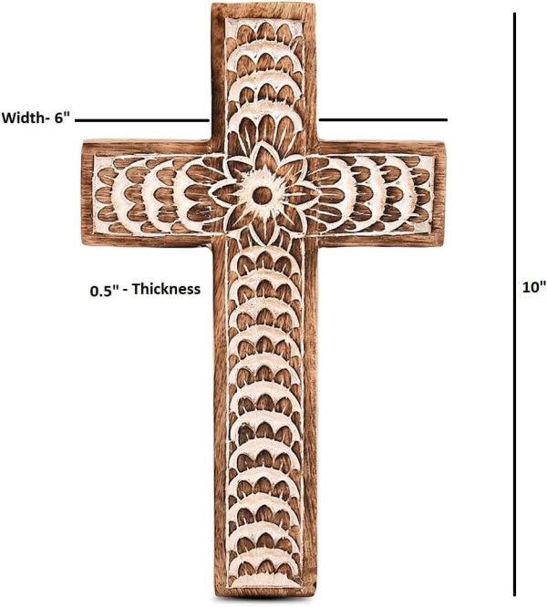 bulk purchase edhas mango wood white cross carved floral-design family cross decor,home decoration (10" x 6" x 0.5") trade price