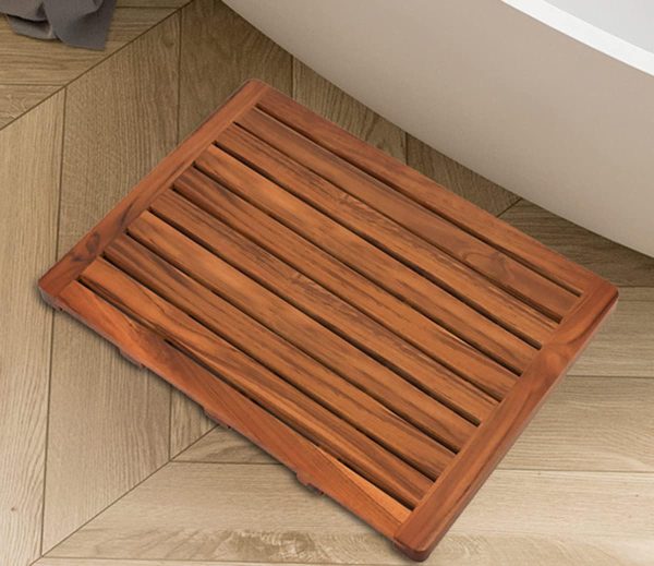 manufacturer direct utoplike (24"x18") teak wood bath mat, shower mat for bathroom, wooden floor mat square large for spa home or outdoor trade price