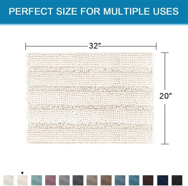 global sourcing h.versailtex bath rugs for bathroom non slip bath mats extra thick chenille striped rug 20" x 32" absorbent non skid fluffy soft shaggy washable dry fast plush mat for indoor, bath room, tub - ivory oem/odm services