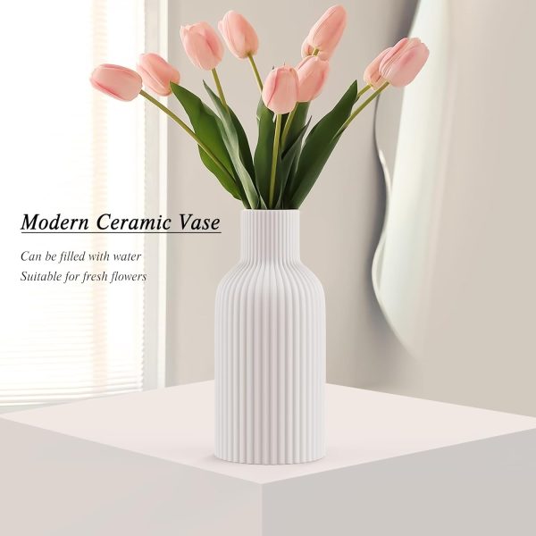 oem/odm services vase, white ceramic flower vase, minimalist modern home decor, matte finish pampas grass vase for table, fireplace, shelf, mantel, entryway and centerpieces affordable bulk deals