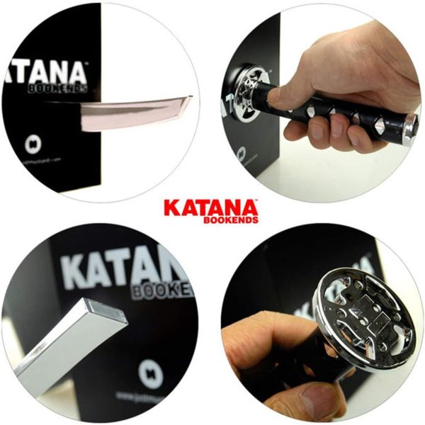 supplier direct book ends decorative, modern metal funny unique black dvd bookends for shelves, katana book stopper holder for office home, desk gifts book stands for men and book lovers wholesale prices