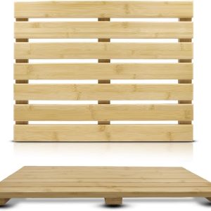 manufacturer direct palm naki bamboo bathmat - 100% natural wooden floor mat - non-slip, sustainable - modern asian design - perfect for bathroom & spa (21x14) trade price