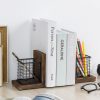 supplier direct mygift rustic burnt wood decorative bookends for heavy books with matte black metal wire basket pencil cup and office supplies storage baskets, 1-pair wholesale prices