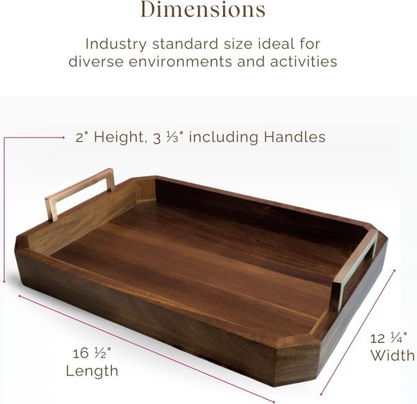 wholesale direct decorative acacia wood ottoman tray - coffee table tray - breakfast, party, drinks, snack, liquor serving platter - farmhouse to modern - brass handles (varnish) bulk purchase at factory prices