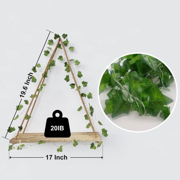 bulk purchase richer house artificial ivy led-strip wall hanging shelves set of 2, macrame shelf for bedroom bathroom living room kitchen, wood hanging plant shelves for wall décor trade price