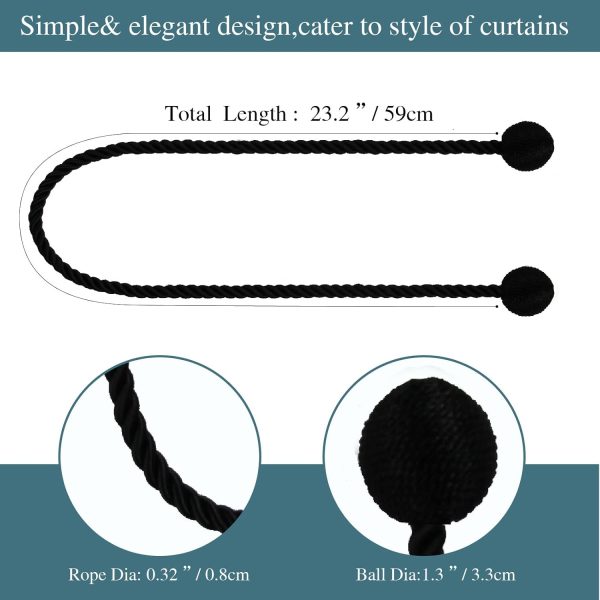 bulk purchase 2 pack curtain tiebacks elegant decorative curtain tie backs rope curtain holders for drapes window treatment holdbacks for drapes or curtains, black factory discount