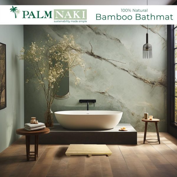 manufacturer direct palm naki bamboo bathmat - 100% natural wooden floor mat - non-slip, sustainable - modern asian design - perfect for bathroom & spa (21x14) trade price