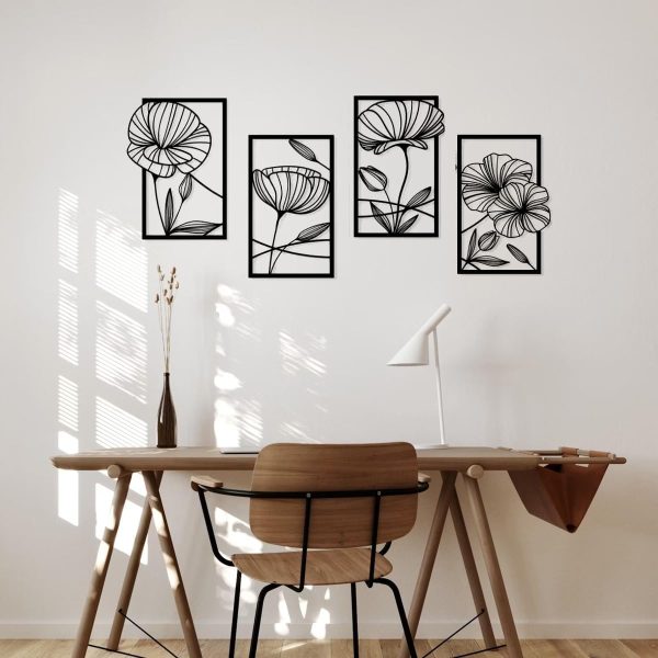factory direct tinbeceie 4 pieces wall decor black metal wall art minimalist metal flowers wall decor room bedroom bathroom kitchen line art wall decor volume discount