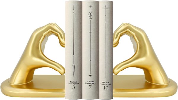 supplier direct moyi decorative book ends,taylor heart hands decor bookends, unique office desk indoor home decor book holder ornaments for living room,bedroom,office room-gold wholesale prices