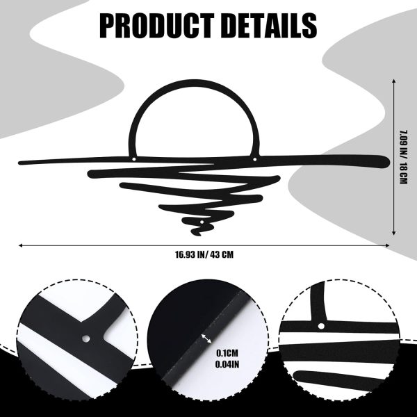 factory direct hushee small sunrise metal wall art mid century boho decor sunshine minimalist design modern sunset interior art sun design wall art for room living room kitchen bedroom, 16.93 x 7.09''(black) volume discount