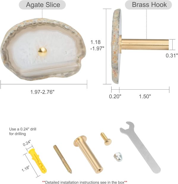 competitive pricing 4 pcs unique agate wall hooks for hanging, coat hooks wall mounted brass single hook for hanging, hat bag hooks for wall decorative curtain tieback hooks one-stop wholesale