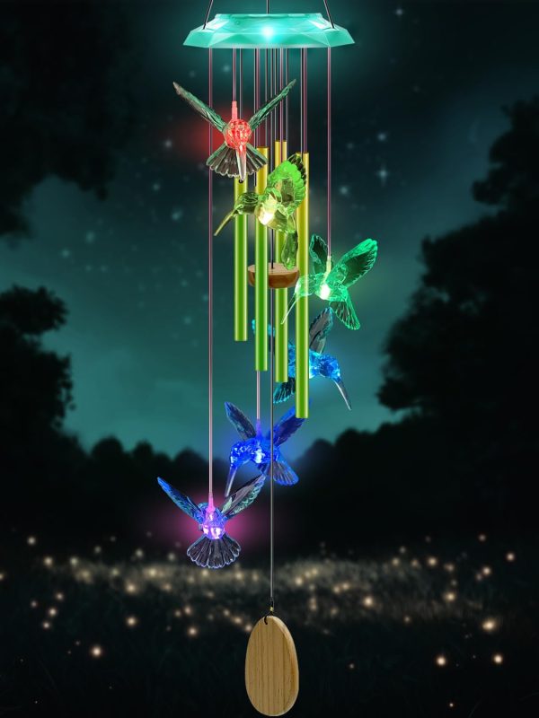 producer to buyer wind chimes,hummingbird solar wind chimes for outside,green gradation aluminum tubes deep tone memorial wind bell for garden/patio mobiles decorative gifts for mom, wife, grandma neighbors(37" long) discounted pricing