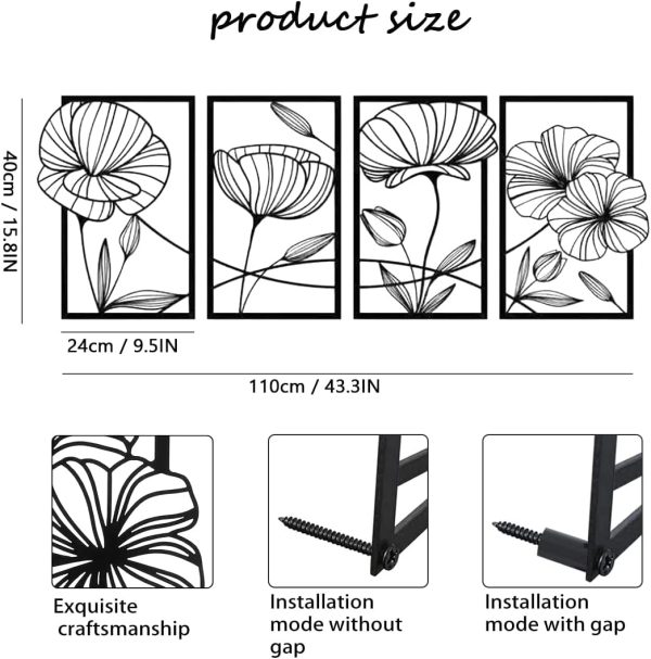 factory direct tinbeceie 4 pieces wall decor black metal wall art minimalist metal flowers wall decor room bedroom bathroom kitchen line art wall decor volume discount