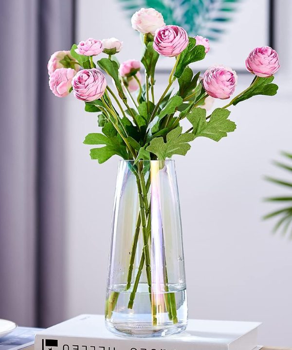 oem/odm services aoderun glass vase for flowers modern vases home decor unique flower vase for bouquet 8.7" centerpiece vase decor room,living room,library,office,table,entryway,modern farmhouse(iridescent clear) affordable bulk deals