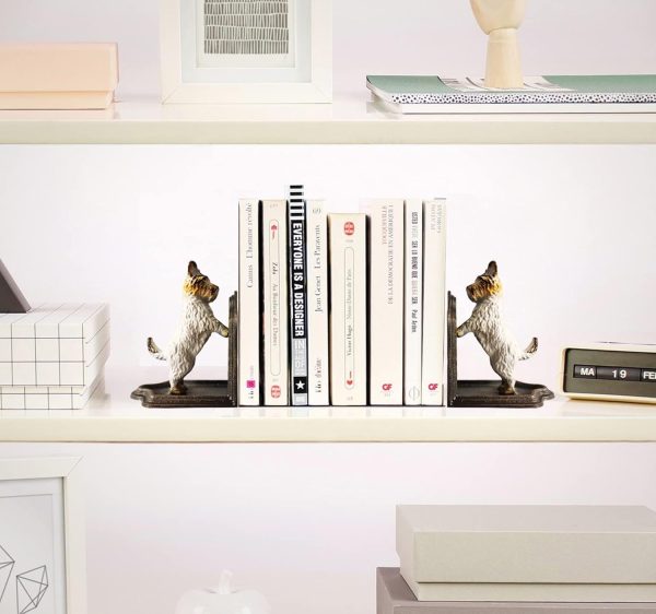 supplier direct decorative bookends - cast iron dogs sculptural bookend pair - heavy duty dog statue, vintage shelf décor wholesale prices