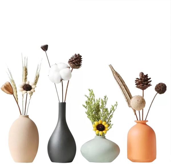 oem/odm services small ceramic vase set of 4 for modern home decor minimalist bohemian,round matte vases for dried flowers&pampas grass ceramic decoration for office,shelf,living room,bedroom,entryway decor affordable bulk deals