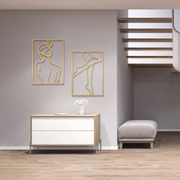 factory direct glamativity 4 pack gold wall art décor, minimalist décor single line art wall décor, real metal wall art, woman's body shape abstract wall art (gold elegant style, m size 17 x 11.8'') volume discount