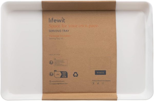 wholesale direct lifewit serving tray plastic for party supplies, 15" x 10" platters for serving food, 3 pcs white reusable tray for veggie, snack, fruit, cookies, desserts in kitchen/pantry organization bulk purchase at factory prices