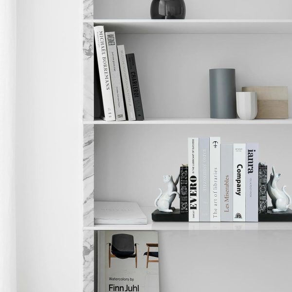 supplier direct liffy decorative bookends, heavy duty resin cat bookends, non-skid bookshelf stopper, cute cat figures for shelves, study, office desk (white, 1 piece) wholesale prices