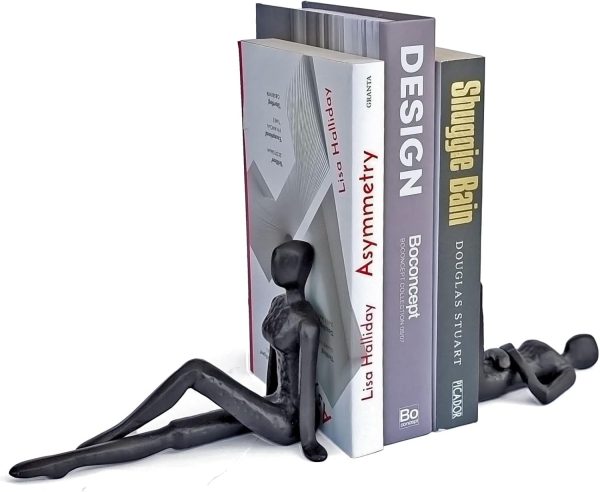 supplier direct ambipolar yoga-style black decorative bookends, cast iron book stand to hold books heavy duty, book stoppers for home decor, office desk, living room decor wholesale prices