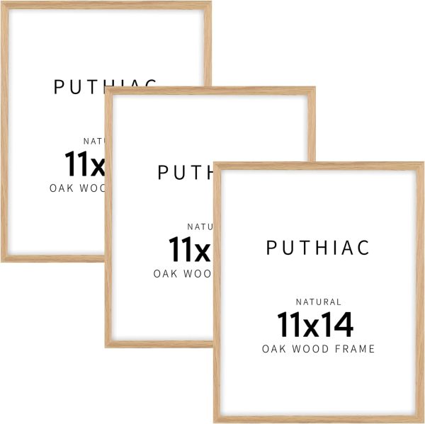 bulk purchase puthiac 11x14 oak wood picture frame - minimalist 11x14 frame wood for wall art decor, 11"x14" natural solid wood poster frames for wall art photo and prints(3 pack, beige) trade price