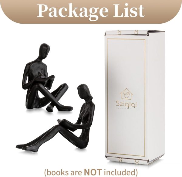 supplier direct sziqiqi book ends for shelves decorative - cast iron bookends for heavy books reading couple bookshelf decorative objects metal modern statue book stoppers sculpture gift for readers book lovers nerd wholesale prices