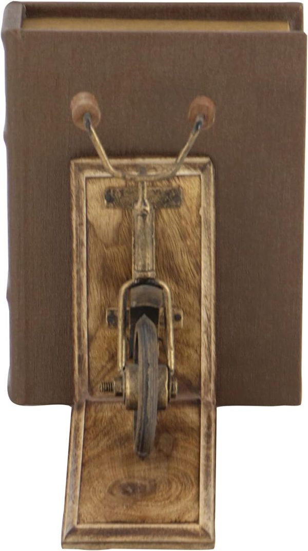supplier direct deco 79 vintage wood bookends metal cycle pr h-26778, 7"w, 9"h, brass wholesale prices