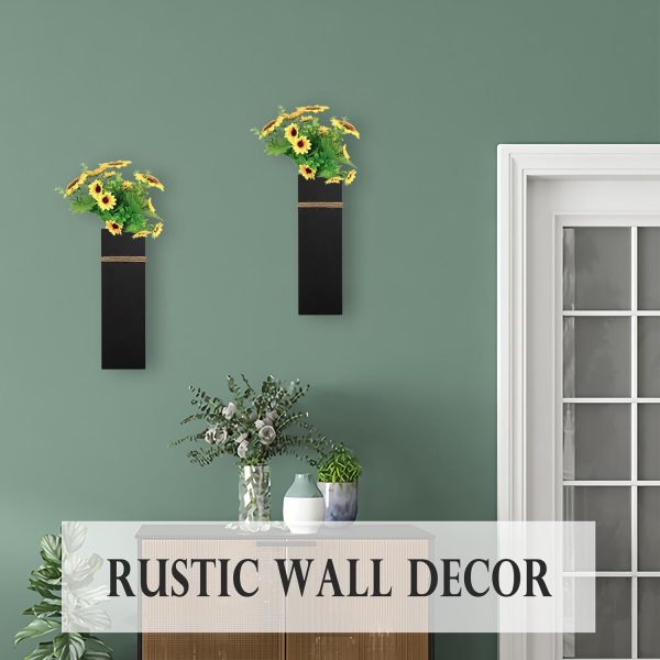 bulk purchase wall planters for indoor plants - 2 pack wood wall vases for dried flowers & artificial plants modern farmhouse wooden vase for living room bedroom kitchen wall decorations - black trade price