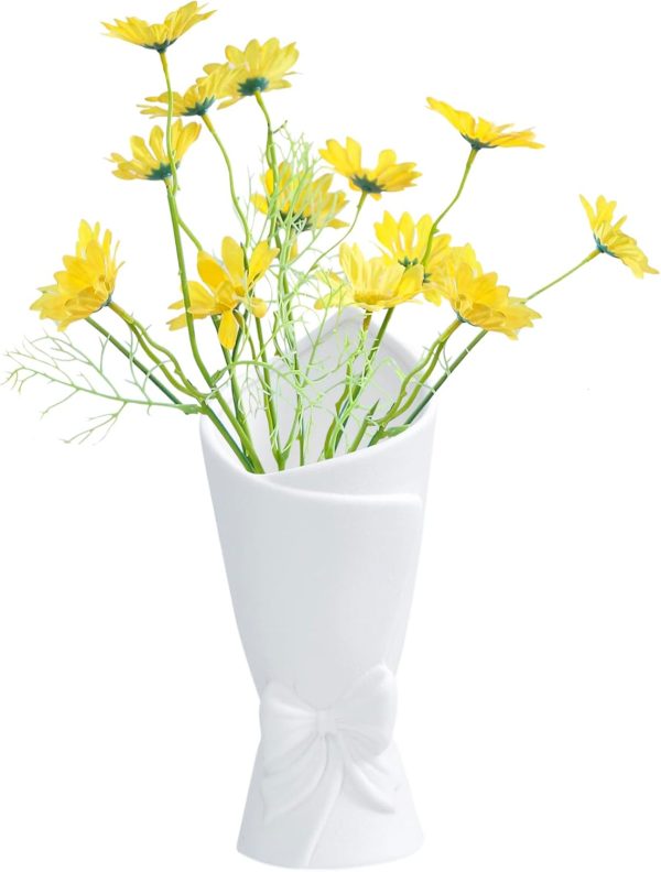 oem/odm services matte white bowknot ceramic vase, modern flower vases for home decor, pampas, living room, mantel, table decoration (model b) affordable bulk deals