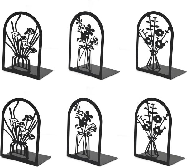 supplier direct 3 pairs book ends for shelves,metal bookends decorative flower design book,non skid book stopper for heavy books, bookshelf holder stand for home office school library wholesale prices