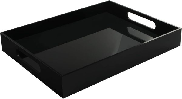 wholesale direct tasybox black serving tray, acrylic decorative serving trays with handles for kitchen dining room table ottoman vanity countertop 16" x 12" bulk purchase at factory prices