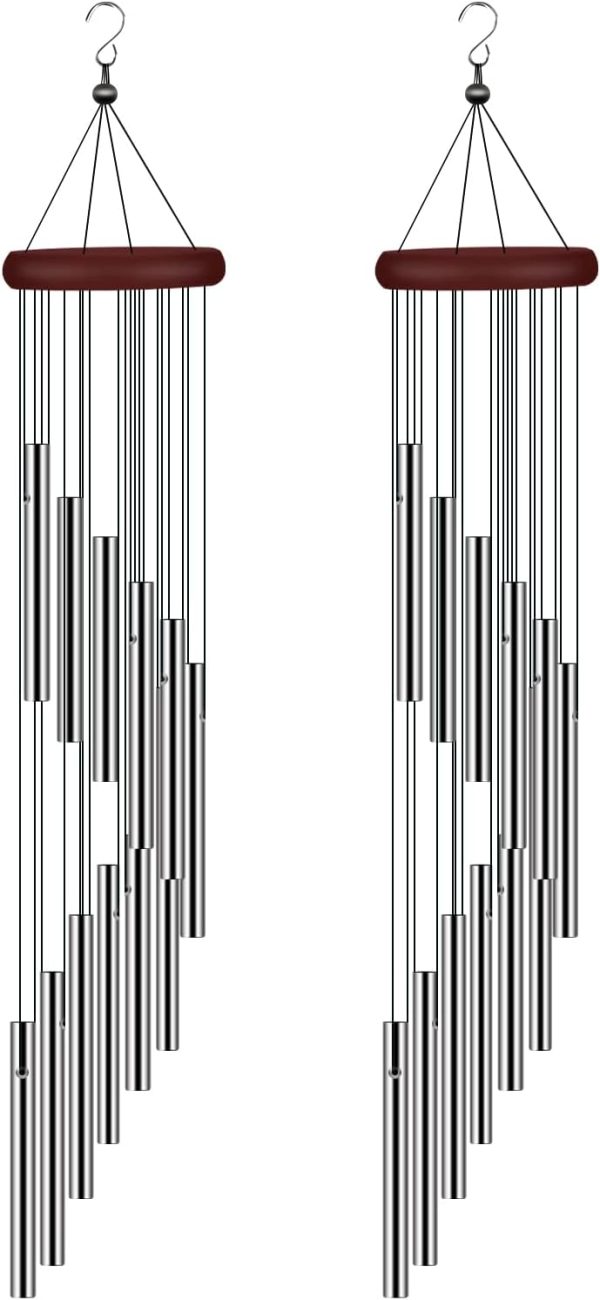 producer to buyer 2 pack outside sympathy wind chimes clearance with 12 aluminum alloy tubes and hook, memorial gift decoration for home, patio, garden, outdoor discounted pricing