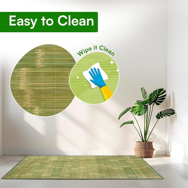 manufacturer direct 70 x 35 inch natural bamboo area & kitchen rug | indoor runner mat | anti-slip and roll-up (natural green, 70 x 35 inch) trade price