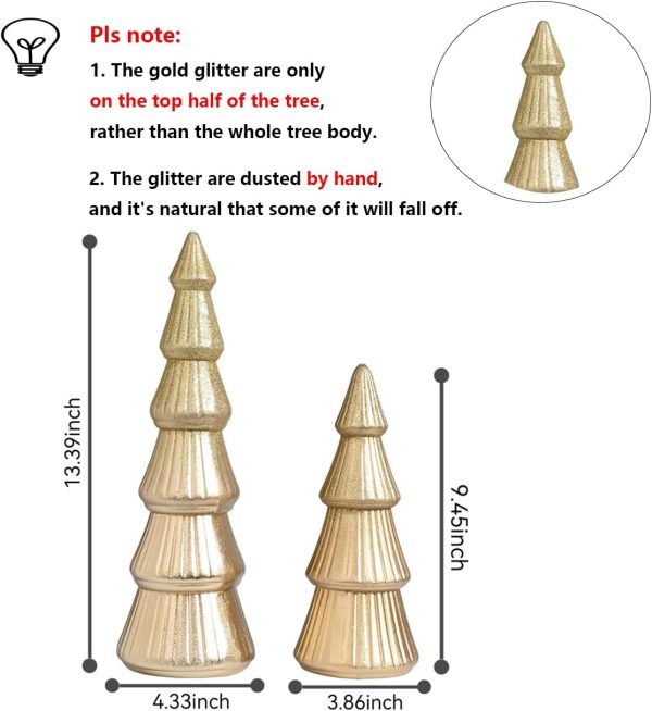 dropship from factory wooden christmas tree figurine, 2pcs gold tree figurines, decorative trees for tabletop, small glittered golden xmas tree figurines for christmas mantle indoor decor mass production supply