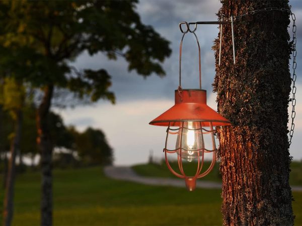 custom wholesale yakii 2 pack solar lantern hanging waterproof outdoor metal solar lamp with warm white light decorate for yard garden pathway patio porch decor (red) oem/odm services