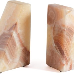 supplier direct marble bookend for heavy books, decorative bookends for shelves, durable and heavy-duty book end for hardback book & cds, unique book stopper & holder, mexico onyx, set of 2 wholesale prices