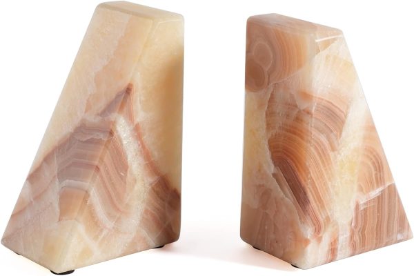 supplier direct marble bookend for heavy books, decorative bookends for shelves, durable and heavy-duty book end for hardback book & cds, unique book stopper & holder, mexico onyx, set of 2 wholesale prices