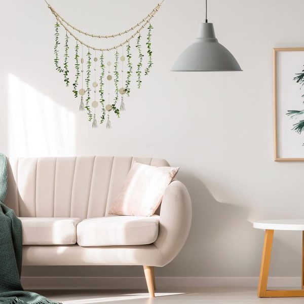 bulk purchase jetec hanging eucalyptus boho wall decor large boho bedroom wall hanging wooden bead garland artificial eucalyptus natural greenery decoration, 36 x 36 inch (simple color, wood chip style) trade price